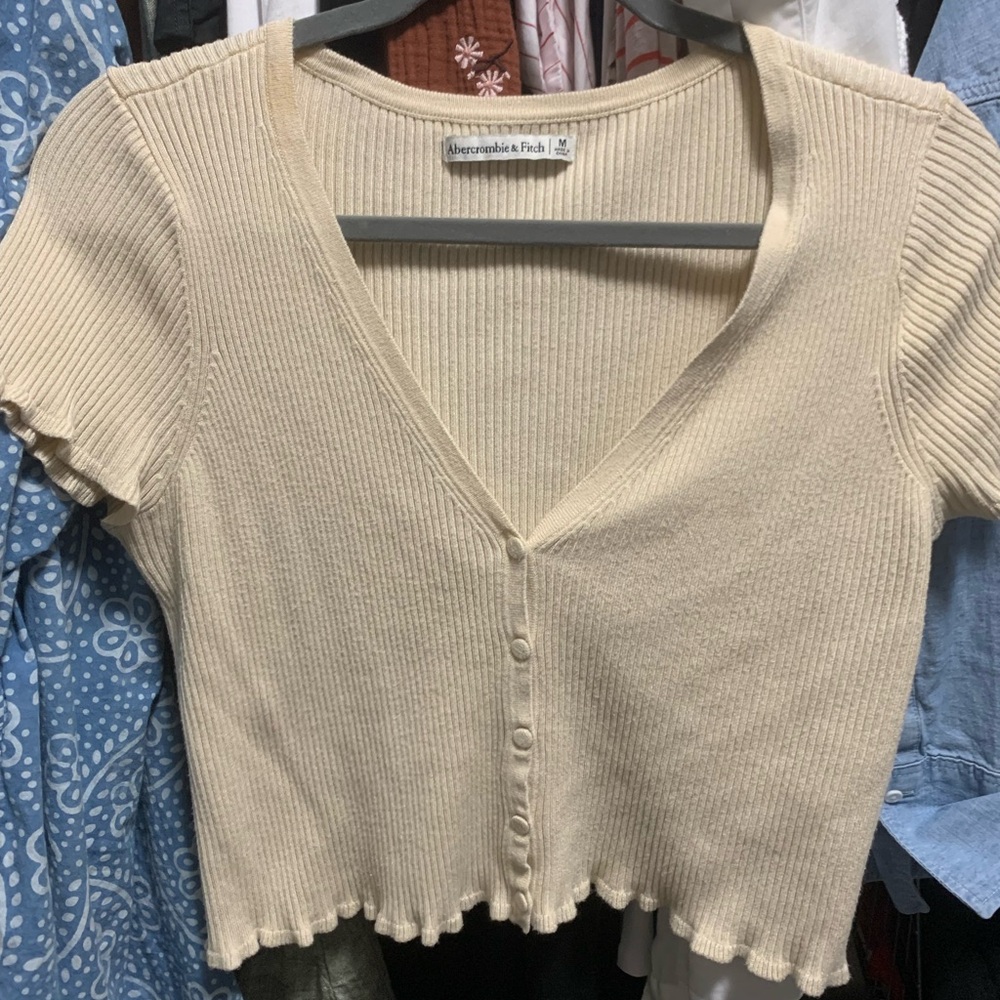 Abercrombie & Fitch Cream Ribbed Crop Blouse